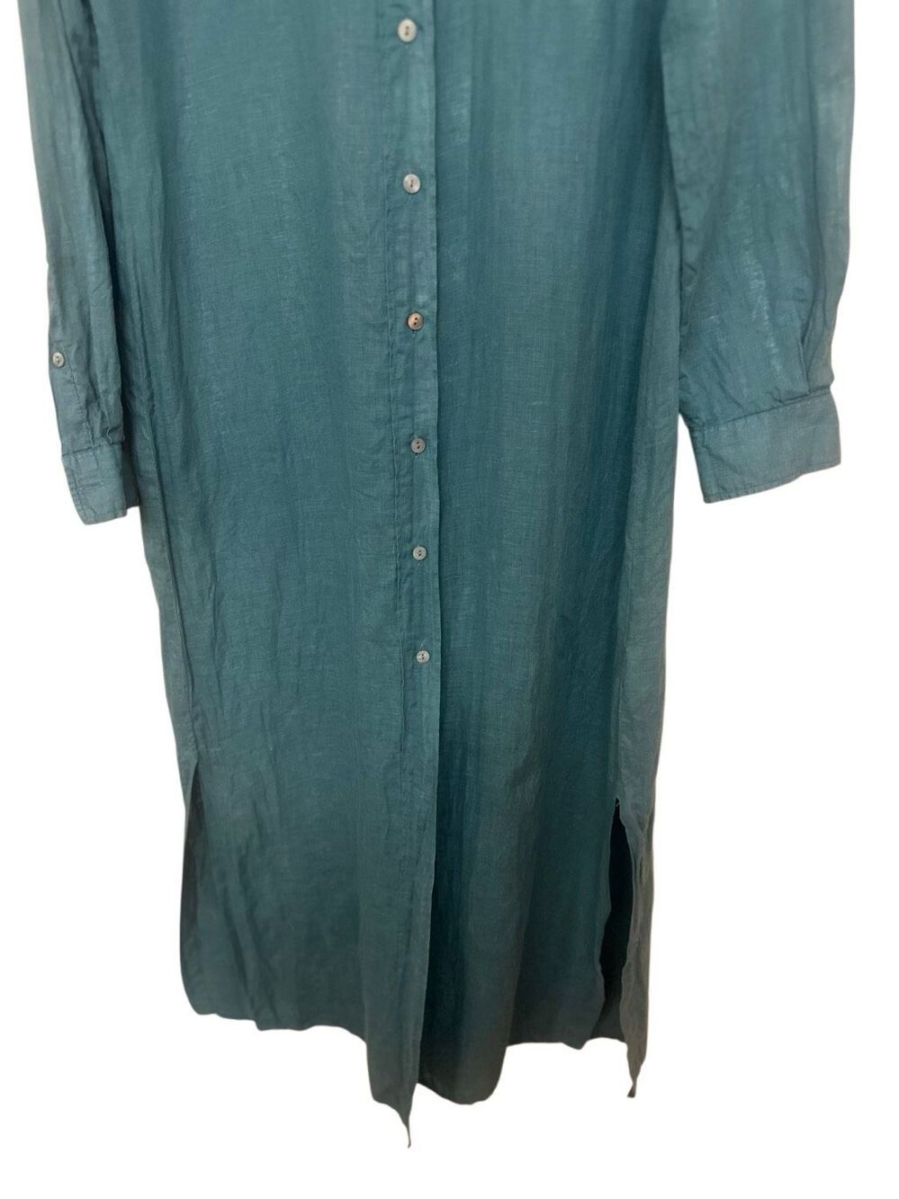 -0039- teal linen maxi shirt dress made in italy size M - Picture 3 of 4